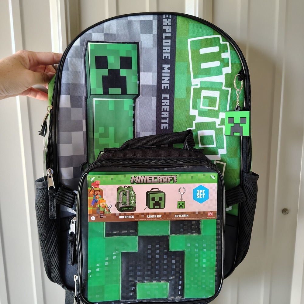 Minecraft Backpack Laptop 2-Piece Set with Lunch‎ Bag Black Green School Boys